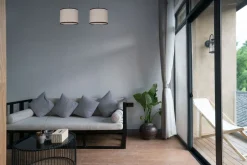 Hängelampen|Bürolampen*Belis Lange Hängelampe Stoff Schwarz Beige E27 50 cm 2-flmg