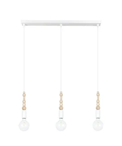 Hängelampen|Bürolampen*Belis Lange Hängelampe Weiß Holz Metall L:60 cm E27 3-flmg