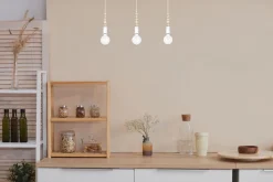 Hängelampen|Bürolampen*Belis Lange Hängelampe Weiß Holz Metall L:60 cm E27 3-flmg