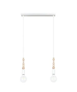 Hängelampen|Bürolampen*Belis Lange Hängelampe Weiß Holz Metall L:40 cm E27 2-flmg