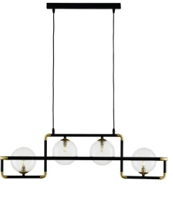 Bürolampen|Kugellampen*Jupiter Lange Hängeleuchte Metall Glas 90 cm G9 in Schwarz Gold