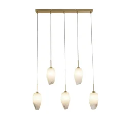 Searchlight Lange Pendelleuchte Glas Metall 78 cm in Messing Weiß< Wohnzimmerlampen|Esszimmer Lampen