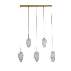 Searchlight Lange Pendelleuchte Glas Metall 78 cm in Messing Weiß< Wohnzimmerlampen|Esszimmer Lampen