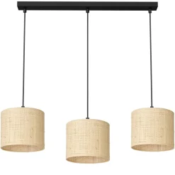 Hängelampen|Bürolampen*Luminex Lange Pendelleuchte Rattan Metall in Weiß Gold 75 cm
