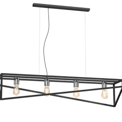 Hängelampen|Bürolampen*Luminex Lange Pendelleuchte Schwarz Chrom E27 100 cm Industrial