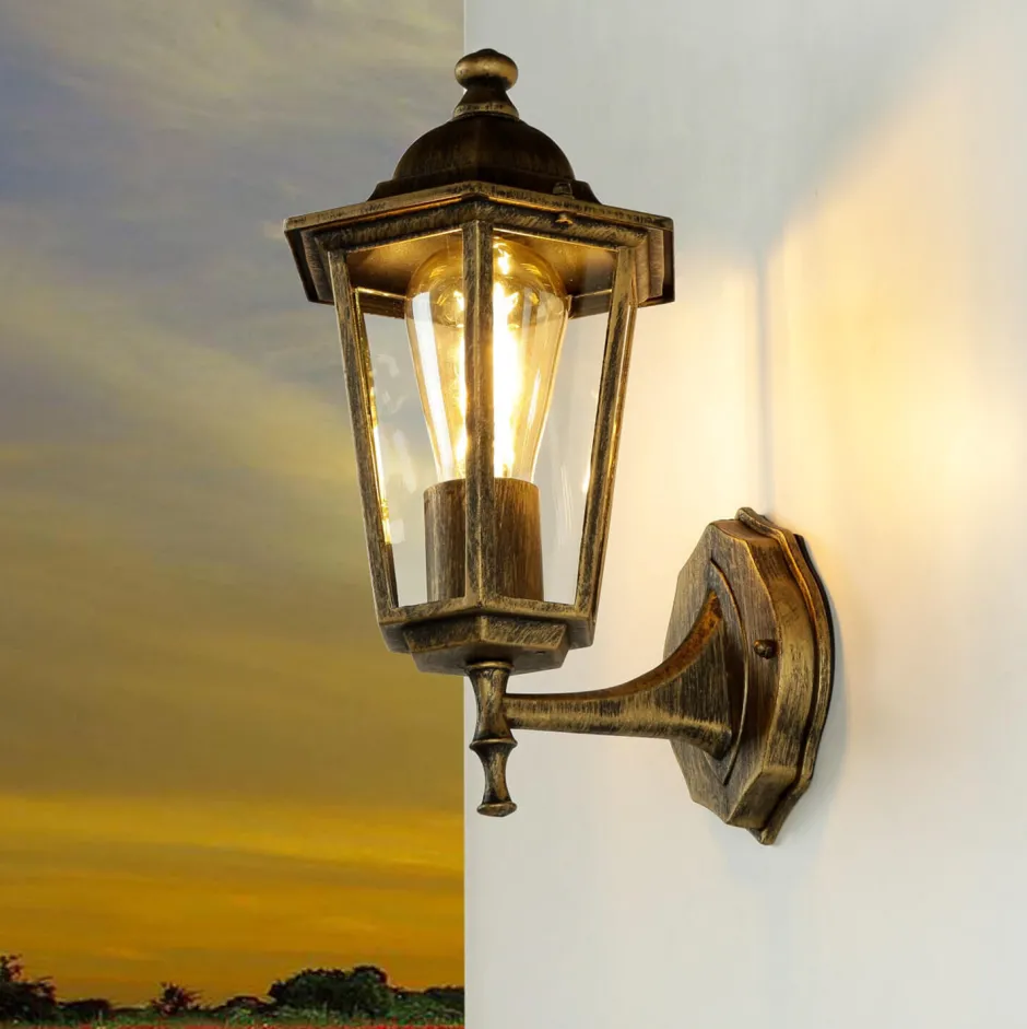 Rustikale Lampen|Rustikale Außenleuchten*Easylight Laterne Außenleuchte E27 rustikal Gold Antik PARIS