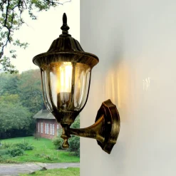 Rustikale Lampen|Rustikale Außenleuchten*Easylight Laterne Wandleuchte Außen Gold Antik E27 IP44 MILANO