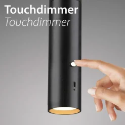 Wohnzimmerlampen|Schlafzimmer Lampen*Just Light LED Akku Pendelleuchte Schwarz Metall Touch Dimmen 3 W