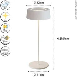 Metall Lampen|Led Außenleuchten*Eco-Light LED Akku Tischlampe Weiß Touch Dimmer USB IP54 3000 K
