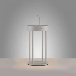 Led Lampen|Schlafzimmer Lampen*Just Light LED Akku Tischleuchte Aluminium dimmbar IP44 2 W Greige