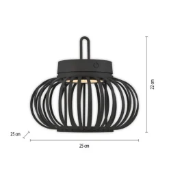Just Light LED Akku Tischleuchte dimmbar 22 cm IP44 2 W Schwarz< Schlafzimmer Lampen|Metall Lampen
