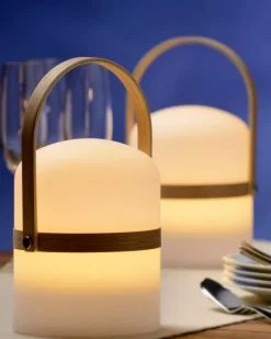 Led Außenleuchten|Moderne Außenleuchten* LED Akku Tischleuchte Holz Weiß 3000 K IP44 26,5 cm