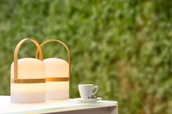 Led Außenleuchten|Moderne Außenleuchten* LED Akku Tischleuchte Holz Weiß 3000 K IP44 26,5 cm