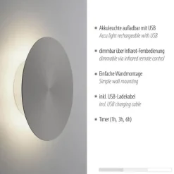 Flurlampen|Wohnzimmerlampen*Paul Neuhaus LED Akku Wandlampe Grau dimmbar Fernbedienung Timer 1 W
