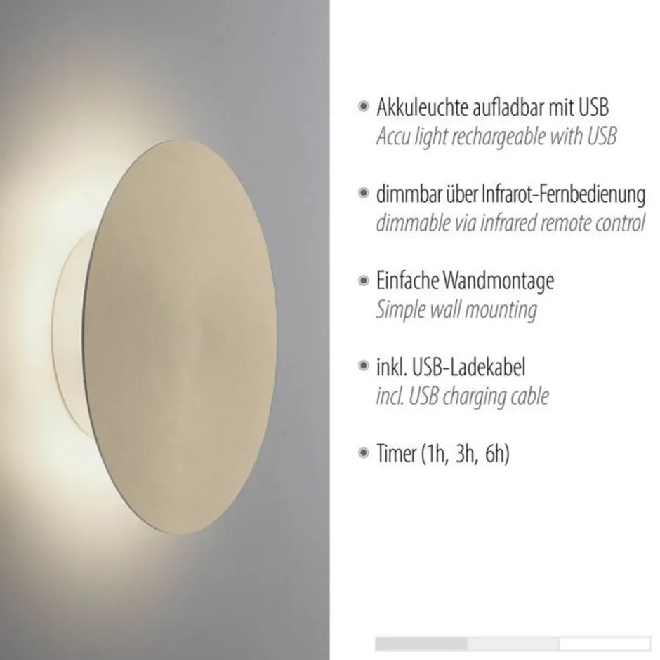 Flurlampen|Wohnzimmerlampen*Paul Neuhaus LED Akku Wandlampe in Messing dimmbar mit Fernbedienung