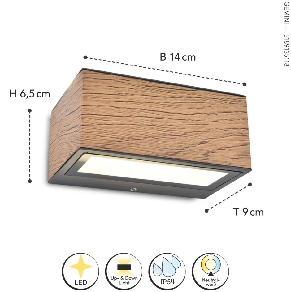 Metall Lampen|Led Außenleuchten*Eco-Light LED Außenlampe Aluminium Natur 10 W 4000 K IP54 B:14 cm