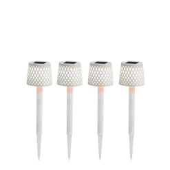 Newgarden LED Außenlampe Erdspieß 4er Set Weiß Solar H: 39 cm< Metall Lampen|Solarleuchten