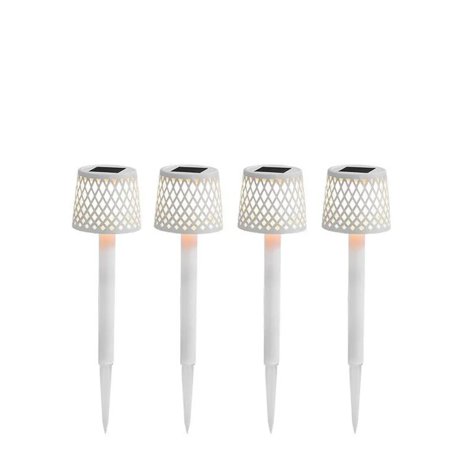 Newgarden LED Außenlampe Erdspieß 4er Set Weiß Solar H: 39 cm< Metall Lampen|Solarleuchten