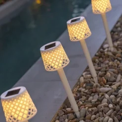 Newgarden LED Außenlampe Erdspieß 4er Set Weiß Solar H: 39 cm< Metall Lampen|Solarleuchten