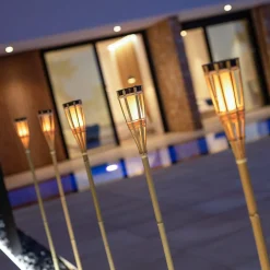 Newgarden LED Außenleuchte Fackel Erdspieß Solar 120 cm hoch Bambus IP44< Metall Lampen|Solarleuchten