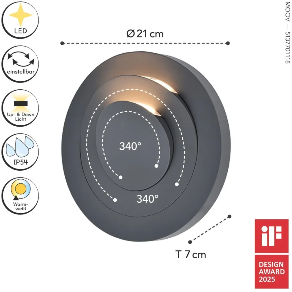 Metall Lampen|Led Außenleuchten*Eco-Light LED Außenleuchte Wand Aluminium B:21 cm IP54 600 lm 6 W