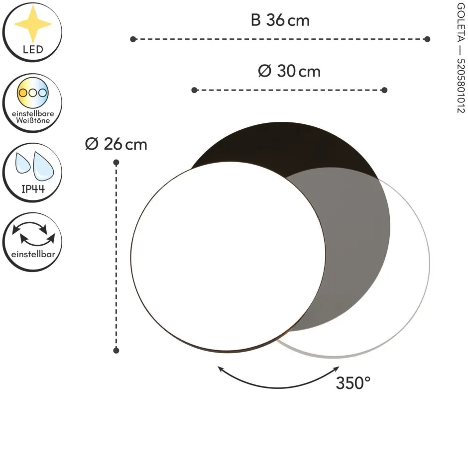 Led Außenleuchten|Außenwandleuchten*Eco-Light LED Außenwandlampe Schwarz IP54 rund Ø30 cm 3000/4000 K
