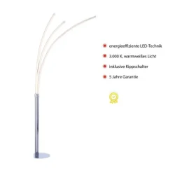 Just Light LED Bogenleuchte in Chrom Metall 6 W 733 lm 215 cm XXL< Wohnzimmerlampen|Metall Lampen