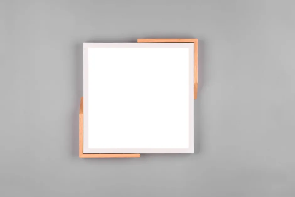 Flurlampen|Bürolampen*Trio Reality LED Deckenlampe Holz 3000 K B:31,5 cm Weiß Natur eckig