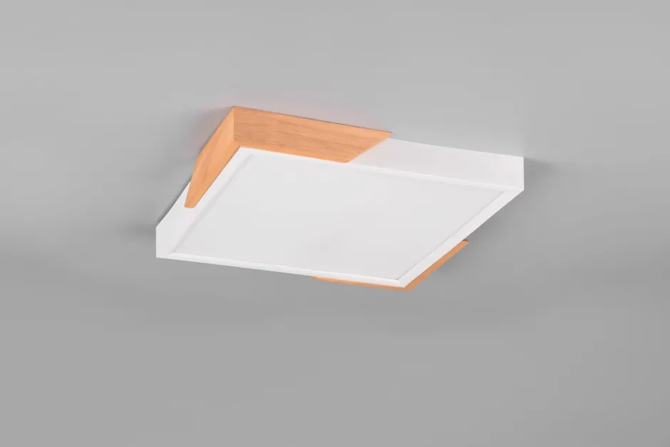 Flurlampen|Bürolampen*Trio Reality LED Deckenlampe Holz 3000 K B:31,5 cm Weiß Natur eckig