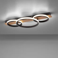 Deckenleuchten|Flurlampen*Just Light LED Deckenlampe Holz Metall Natur Schwarz 68 cm 3000 K