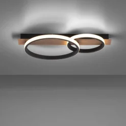 Just Light LED Deckenlampe Holz Metall Natur Schwarz 53 cm 3200 lm< Deckenleuchten|Flurlampen