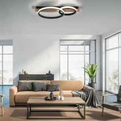 Just Light LED Deckenlampe Holz Metall Natur Schwarz 53 cm 3200 lm< Deckenleuchten|Flurlampen