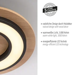 Deckenleuchten|Flurlampen*Just Light LED Deckenlampe Holz Metall 3000 K wohnlich blendarm