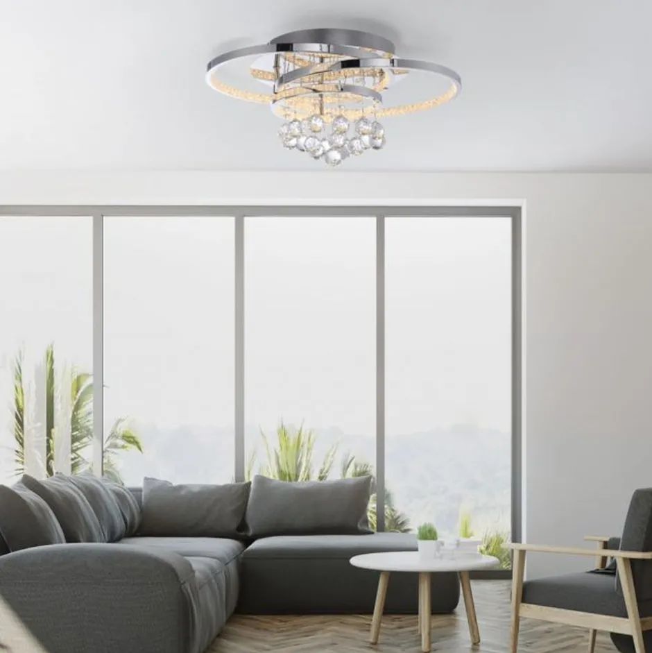 Paul Neuhaus LED Deckenlampe mit Kristallanhänger in Chrom warmweiß< Deckenleuchten|Flurlampen