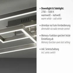 Wohnzimmerlampen|Metall Lampen*Paul Neuhaus LED Deckenlampe Silber Fernbedienung 82 cm 45 W dimmbar