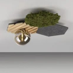 Just Light LED Deckenleuchte Filz Eiche Moos Rauchglas G9 blendarm< Deckenleuchten|Flurlampen