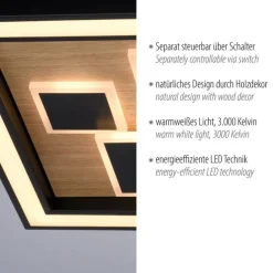 Paul Neuhaus LED Deckenleuchte Holz Schwarz Serienschalter L:48 cm< Deckenleuchten|Flurlampen