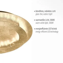 Paul Neuhaus LED Deckenleuchte in Blattgold Metall 3000 lm Ø50 cm< Deckenleuchten|Flurlampen