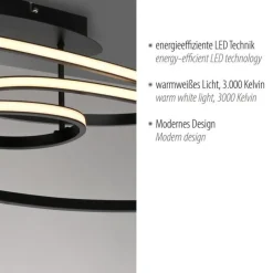 Just Light LED Deckenleuchte Metall Schwarz 3000 K Ringe dekorativ< Deckenleuchten|Flurlampen