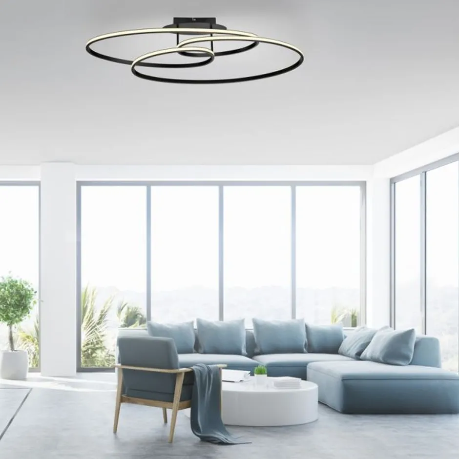 Just Light LED Deckenleuchte Metall Schwarz 3000 K Ringe dekorativ< Deckenleuchten|Flurlampen