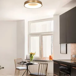 Metall Lampen|Schlafzimmer Lampen*Steinhauer LED Deckenleuchte Metall Kunststoff in Gold Weiß 40 W