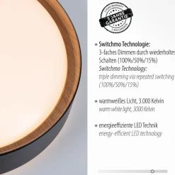 Just Light LED Deckenleuchte Schwarz Natur Ø40 cm 3400 lm dimmbar< Flurlampen|Bürolampen