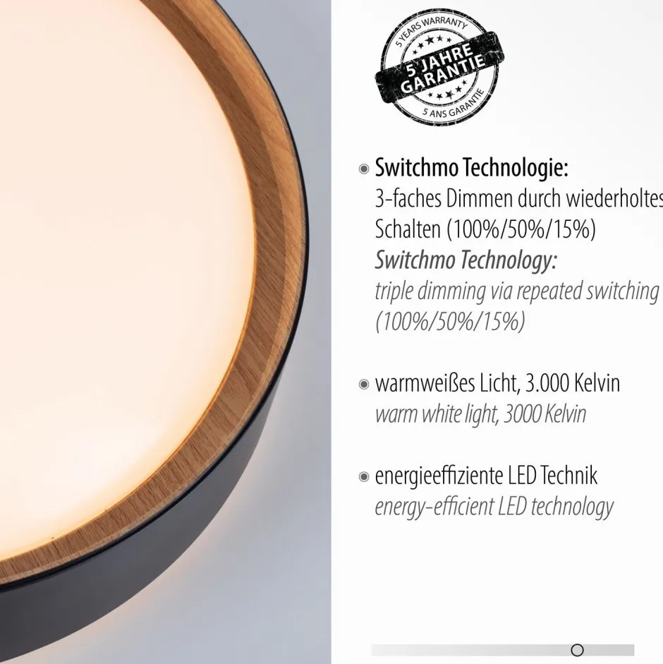 Just Light LED Deckenleuchte Schwarz Natur Ø40 cm 3400 lm dimmbar< Flurlampen|Bürolampen