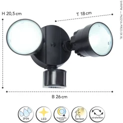 Led Außenleuchten|Moderne Außenleuchten*Eco-Light LED Deckenspot Sensor verstellbar IP54 Schwarz 5000 K