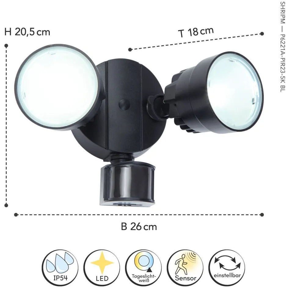 Led Außenleuchten|Moderne Außenleuchten*Eco-Light LED Deckenspot Sensor verstellbar IP54 Schwarz 5000 K