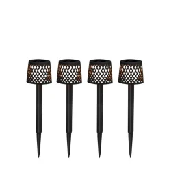 Newgarden LED Gartenleuchte Erdspieß 4er Set Solar Akku IP44 Schwarz< Metall Lampen|Solarleuchten