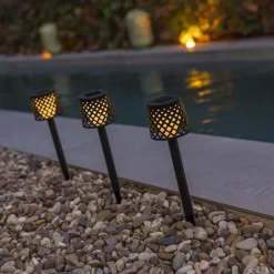 Newgarden LED Gartenleuchte Erdspieß 4er Set Solar Akku IP44 Schwarz< Metall Lampen|Solarleuchten