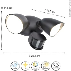 Metall Lampen|Led Außenleuchten*Eco-Light LED Gartenspot Aluminium Bewegungssensor IP54 flexibel