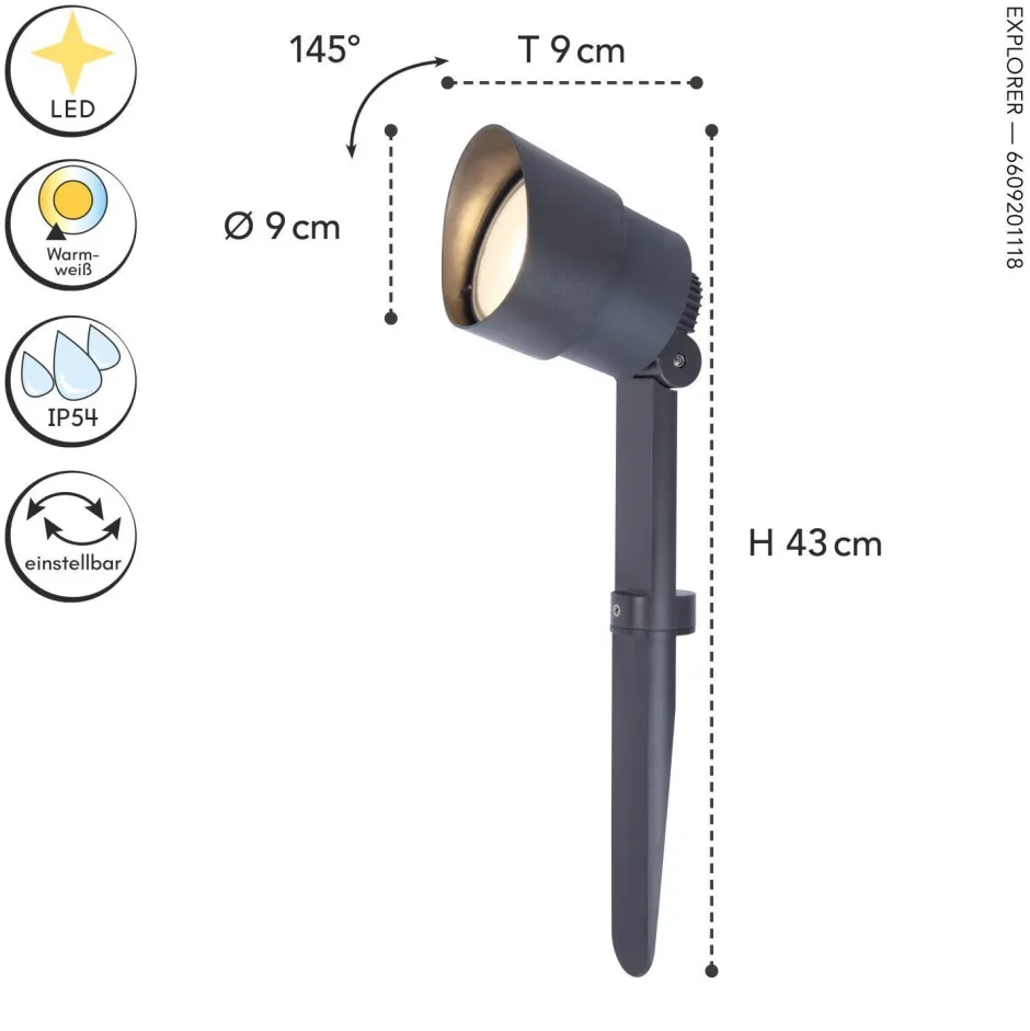 Metall Lampen|Led Außenleuchten*Eco-Light LED Gartenstrahler Aluminium verstellbar Erdspieß IP54