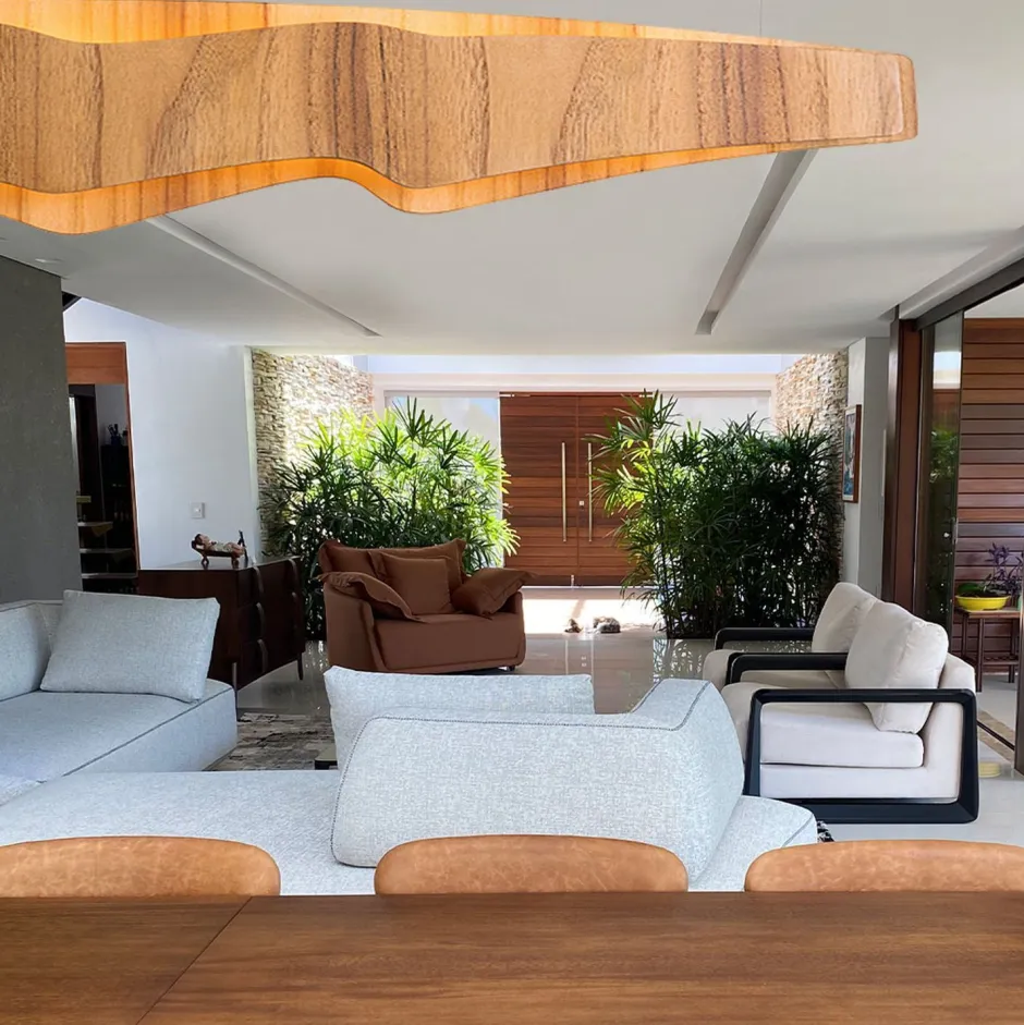 Hängelampen|Bürolampen*Elstead LED Hängelampe 100 cm lang Teak Holz Furnier 3000 K Modern